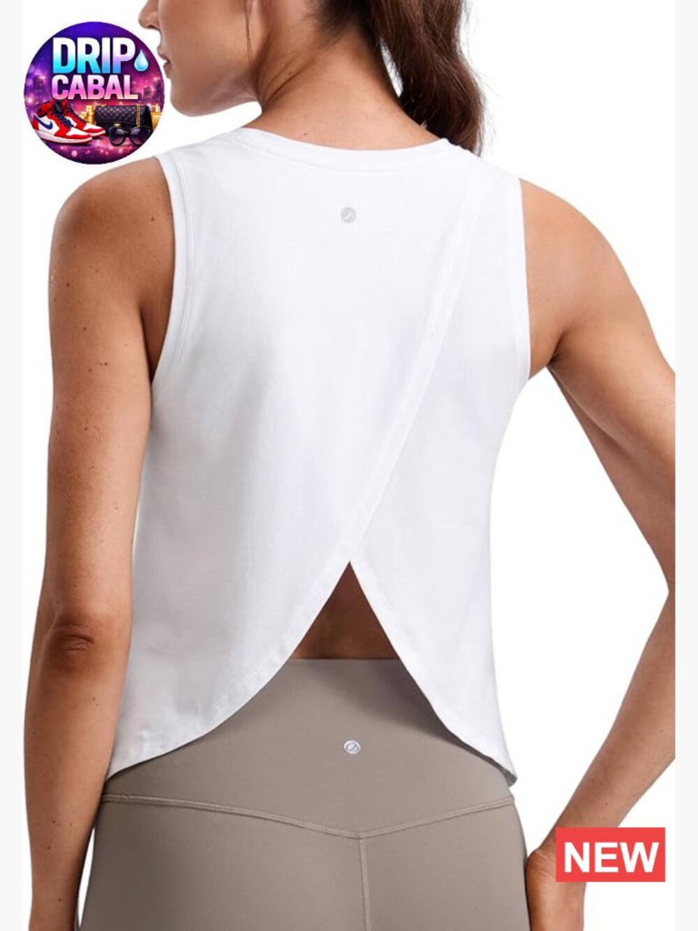 Cotton-Blend Split Open Back Tank Top - Workout Athletic Gym Casual Crewneck